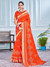 Orange Cotton Silk Printed Saree